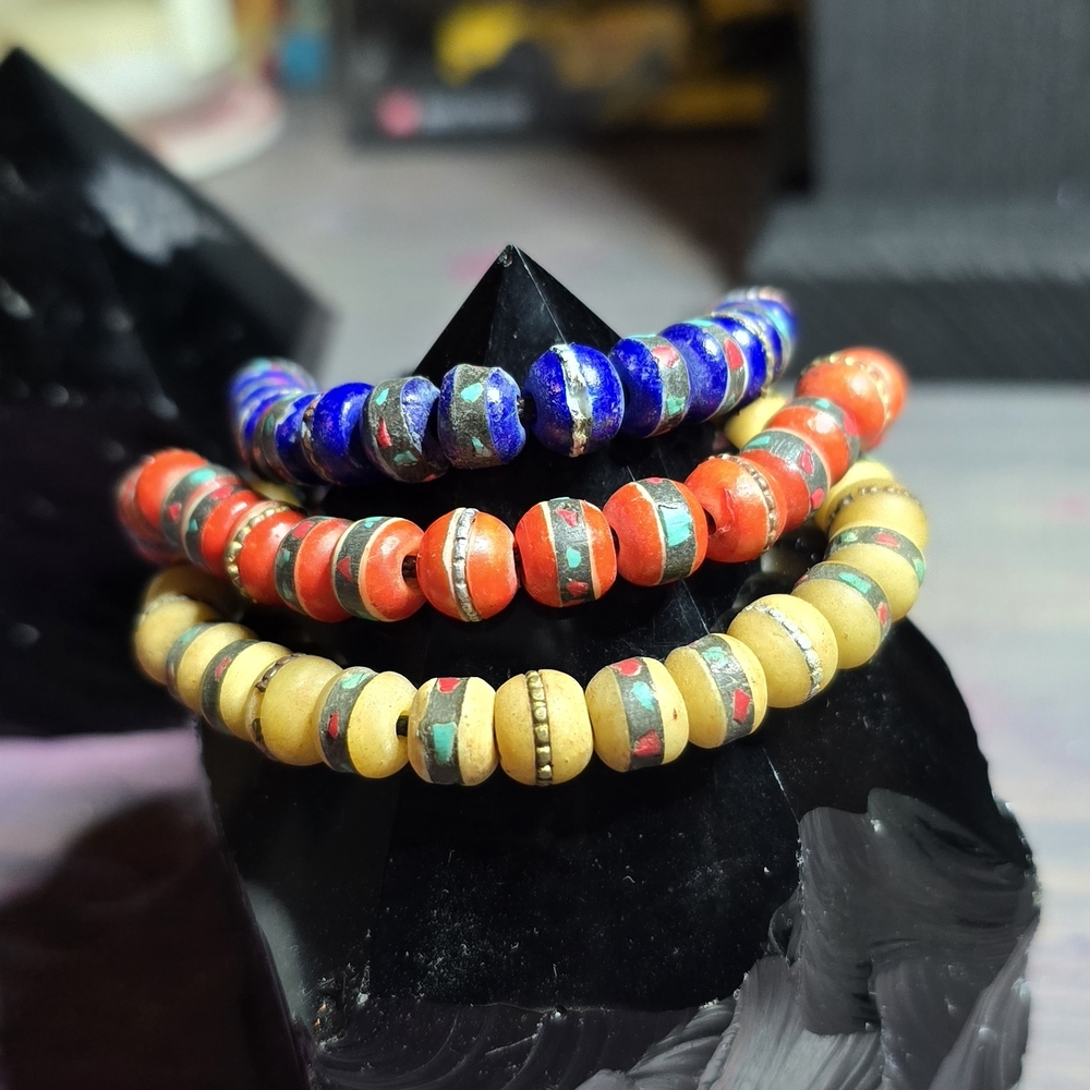 3 Gemstone In Wood Bracelet Set